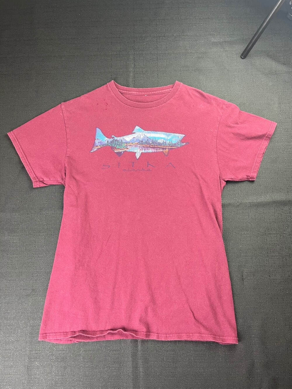 Sitka S Red Cotton T-Shirt with Alaska Fish Graphic